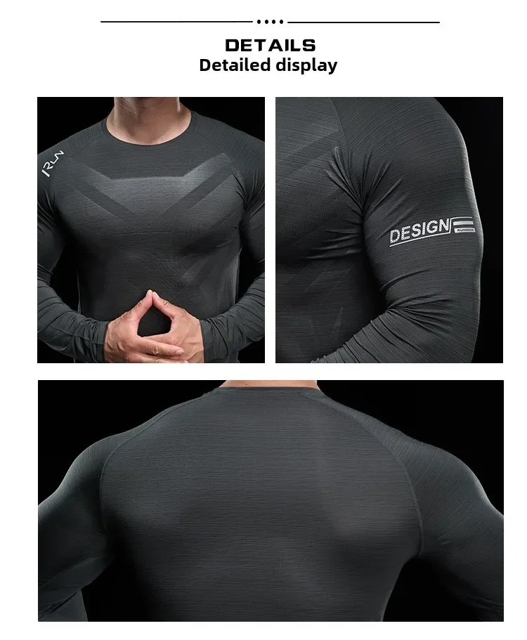 Men Running T-shirt Jogging Tracksuit Athletic Shirt Compression Long Sleeves Sport Tees Gym Fitnes Muscle Fit Shirt