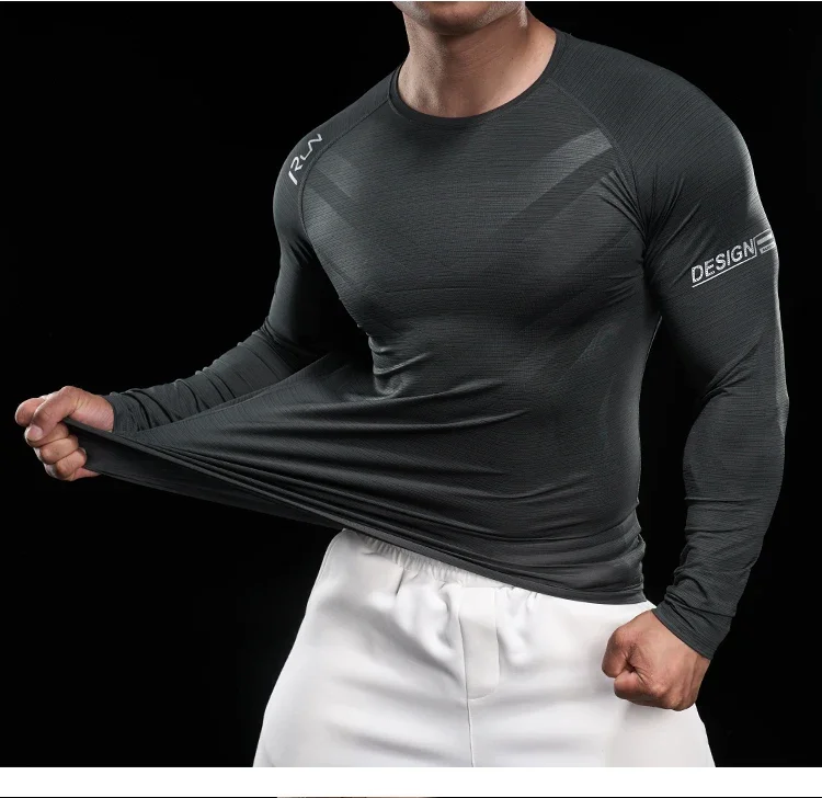Men Running T-shirt Jogging Tracksuit Athletic Shirt Compression Long Sleeves Sport Tees Gym Fitnes Muscle Fit Shirt