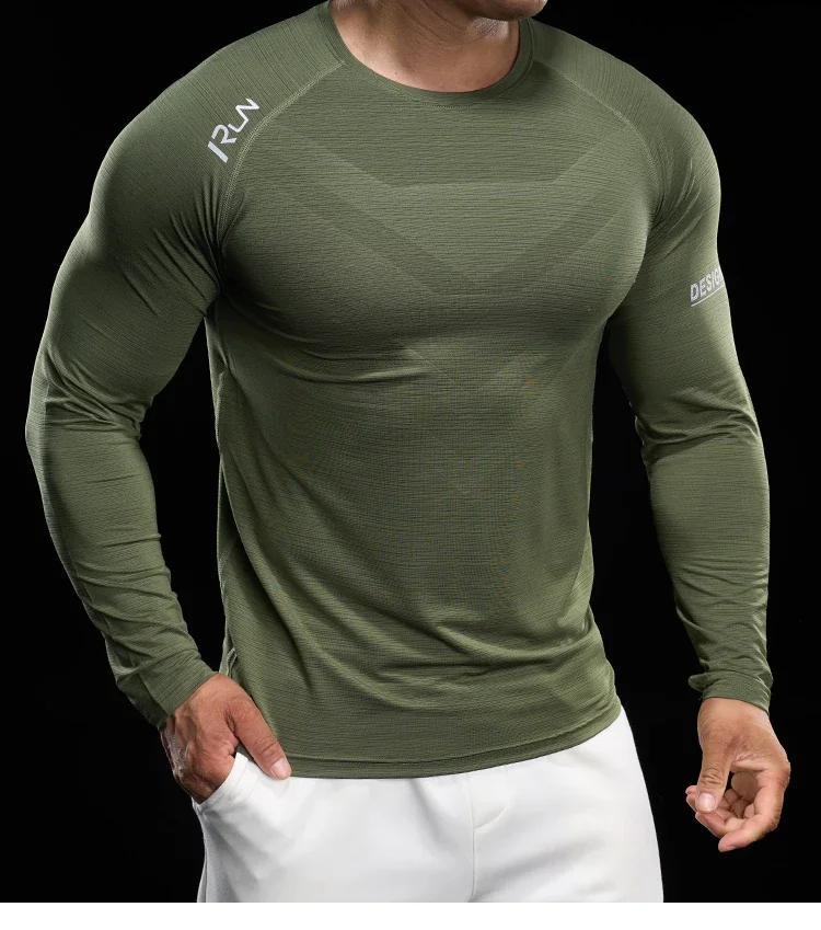 Men Running T-shirt Jogging Tracksuit Athletic Shirt Compression Long Sleeves Sport Tees Gym Fitnes Muscle Fit Shirt
