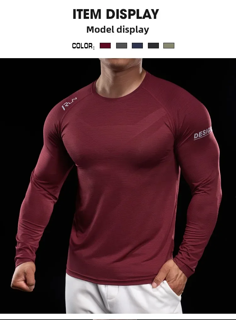 Men Running T-shirt Jogging Tracksuit Athletic Shirt Compression Long Sleeves Sport Tees Gym Fitnes Muscle Fit Shirt