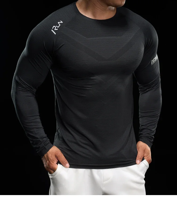 Men Running T-shirt Jogging Tracksuit Athletic Shirt Compression Long Sleeves Sport Tees Gym Fitnes Muscle Fit Shirt