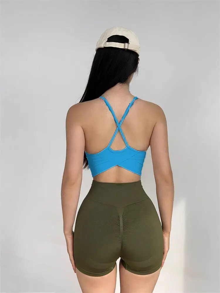 Women's Seamless Yoga Sports Bra - Criss Cross Back, No Cup Shifting, Sexy Pilates Workout Tank Top