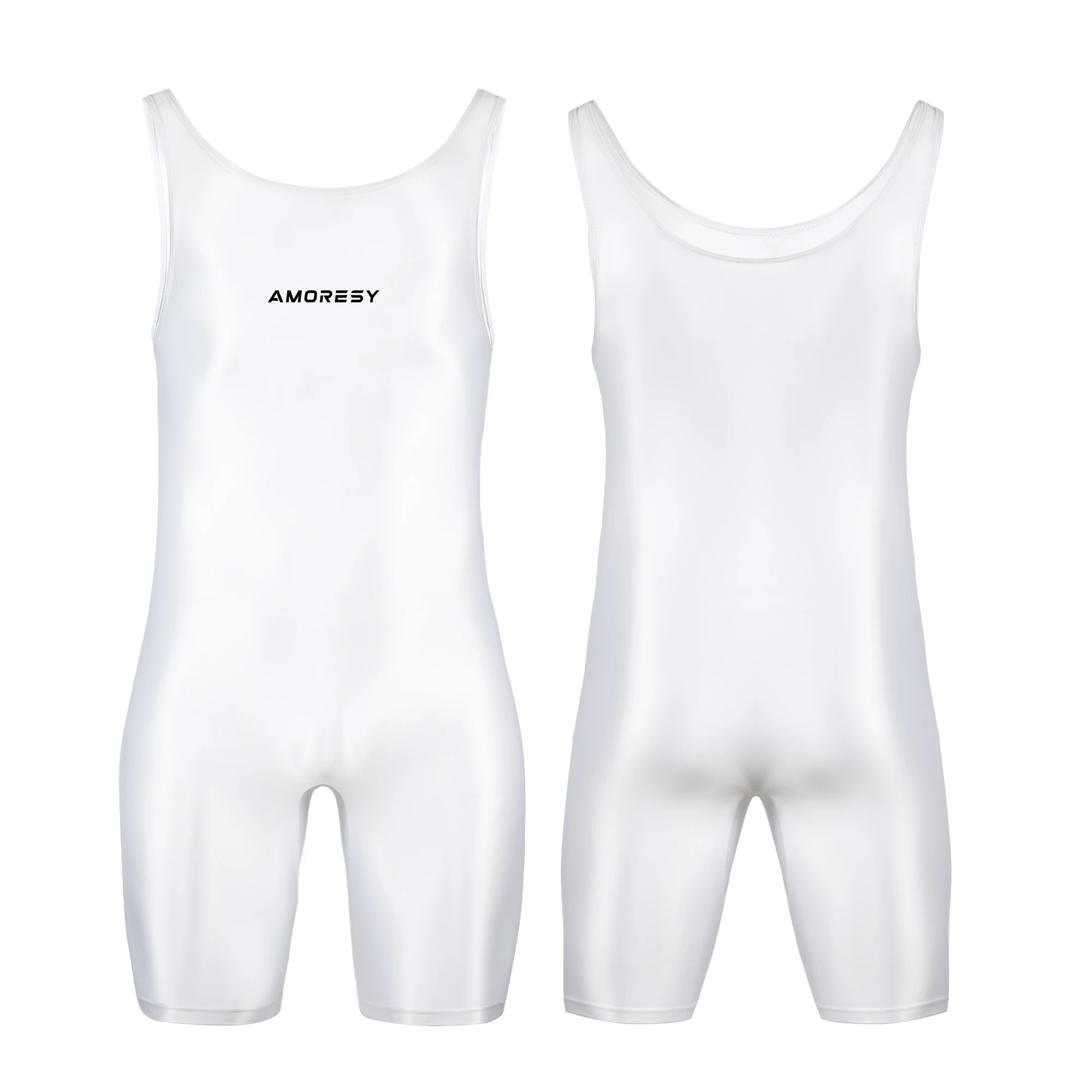 AMORESY satin smooth men's jumpsuit silk smooth surfing suit yoga sportswear vest five part jumpsuit