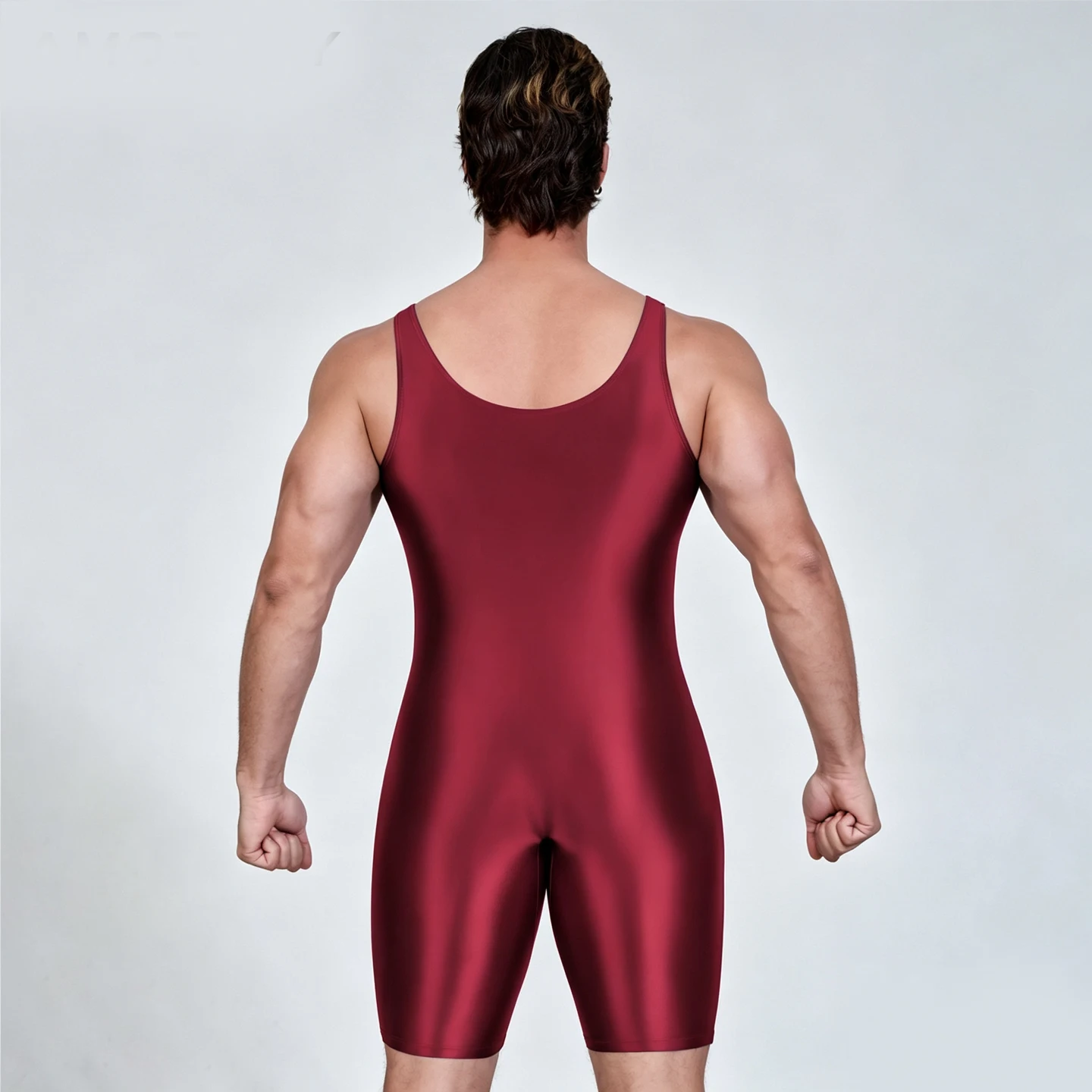 AMORESY satin smooth men's jumpsuit silk smooth surfing suit yoga sportswear vest five part jumpsuit