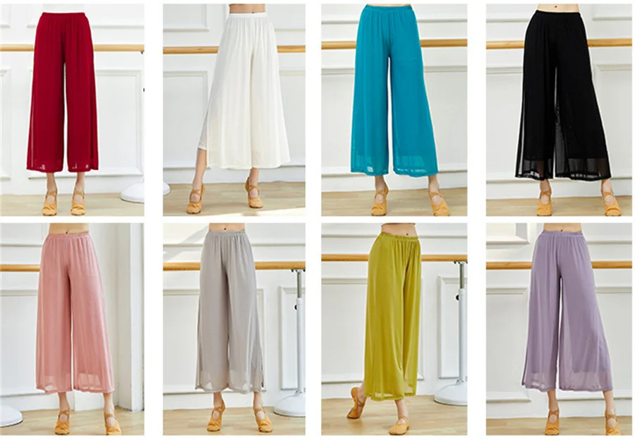 Modern Dance Pants For Women Mesh Nylon Loose Wide Leg Dancing Trousers Chinese Classical Dance Daily Ladies Yoga Pants