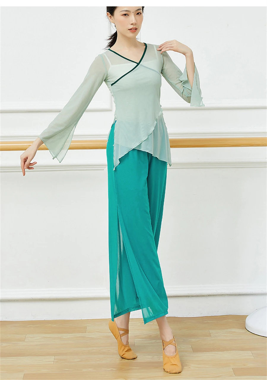 Modern Dance Pants For Women Mesh Nylon Loose Wide Leg Dancing Trousers Chinese Classical Dance Daily Ladies Yoga Pants
