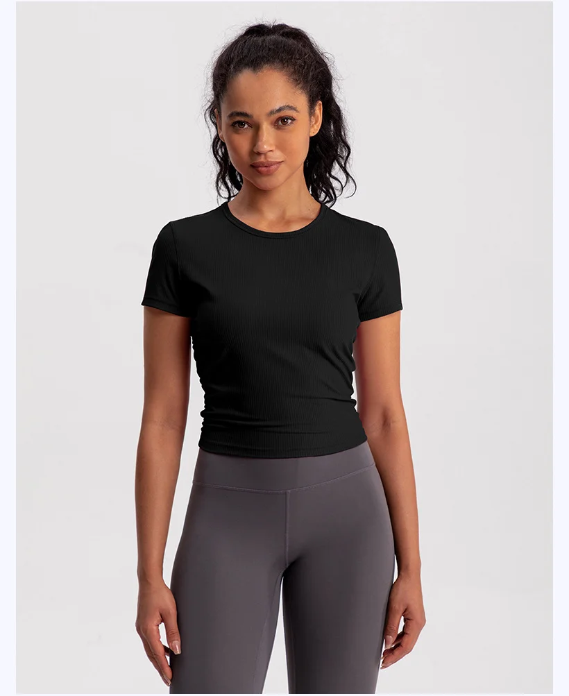 Women Seamless Yoga T-Shirt Ribbed Sports Shirt Breathable Gym Tops Sport Blouse Shirt Short Sleeve Running T-Shirt Yoga Shirts