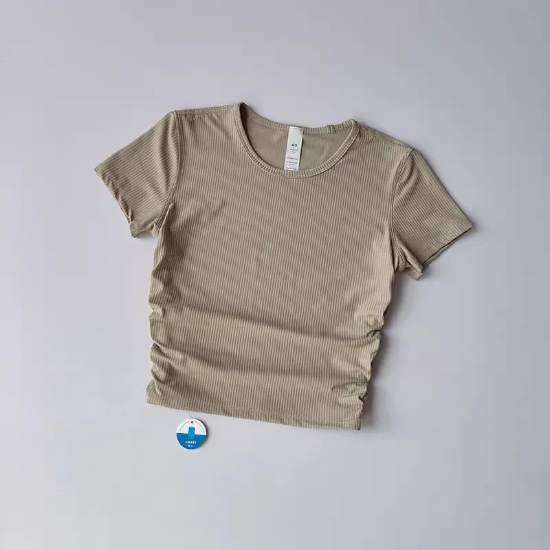 Women Seamless Yoga T-Shirt Ribbed Sports Shirt Breathable Gym Tops Sport Blouse Shirt Short Sleeve Running T-Shirt Yoga Shirts