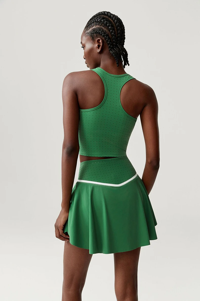 Women Two Pieces Fitness Yoga Set Breathable Outdoor Running Suit Soft Stretchy Tennis Skirt Workout Clothes Short Sportswear