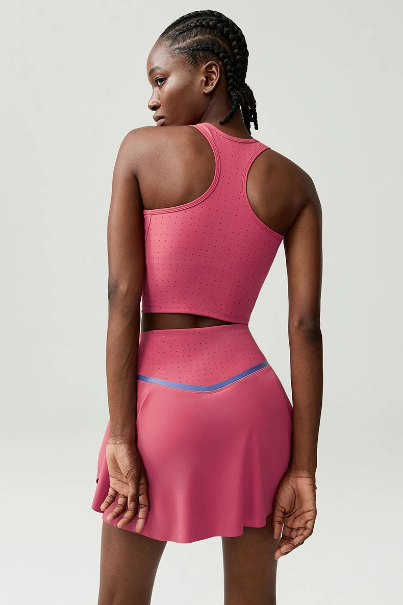 Women Two Pieces Fitness Yoga Set Breathable Outdoor Running Suit Soft Stretchy Tennis Skirt Workout Clothes Short Sportswear