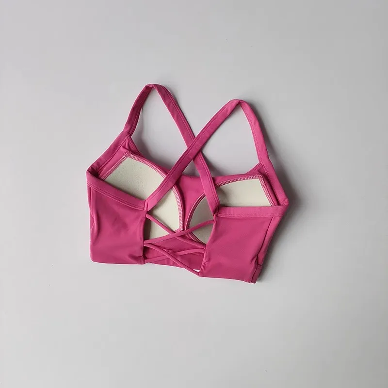 Women's Solid Color Yoga Underwear Fitness Bra Soft Cross Back Push-Up Gym Sports Top with Chest Pad Yoga Vest Sport Crop Top
