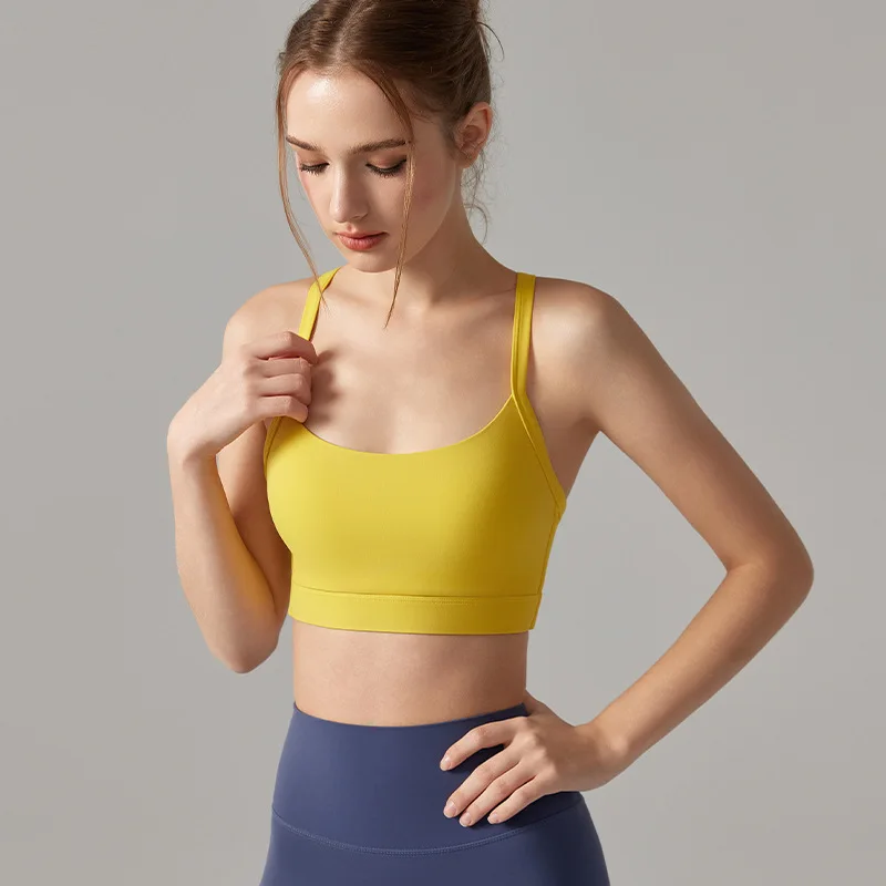 Women's Solid Color Yoga Underwear Fitness Bra Soft Cross Back Push-Up Gym Sports Top with Chest Pad Yoga Vest Sport Crop Top
