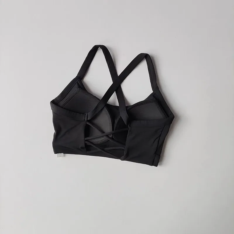 Women's Solid Color Yoga Underwear Fitness Bra Soft Cross Back Push-Up Gym Sports Top with Chest Pad Yoga Vest Sport Crop Top