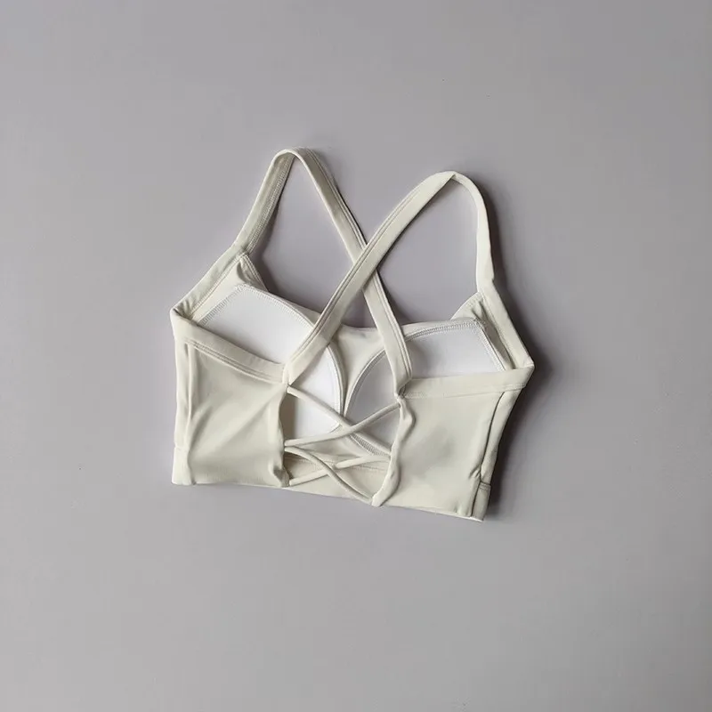 Women's Solid Color Yoga Underwear Fitness Bra Soft Cross Back Push-Up Gym Sports Top with Chest Pad Yoga Vest Sport Crop Top