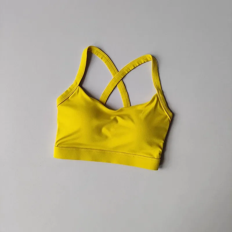 Women's Solid Color Yoga Underwear Fitness Bra Soft Cross Back Push-Up Gym Sports Top with Chest Pad Yoga Vest Sport Crop Top