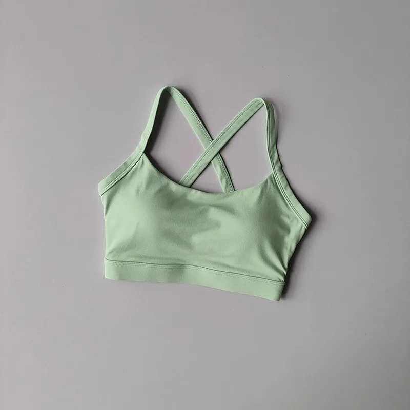 Women's Solid Color Yoga Underwear Fitness Bra Soft Cross Back Push-Up Gym Sports Top with Chest Pad Yoga Vest Sport Crop Top