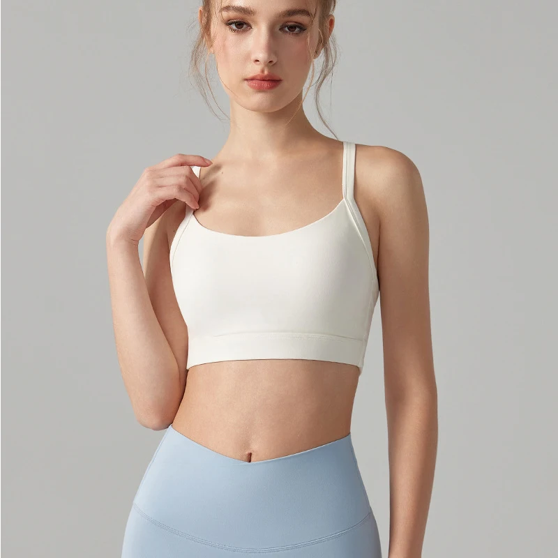 Women's Solid Color Yoga Underwear Fitness Bra Soft Cross Back Push-Up Gym Sports Top with Chest Pad Yoga Vest Sport Crop Top