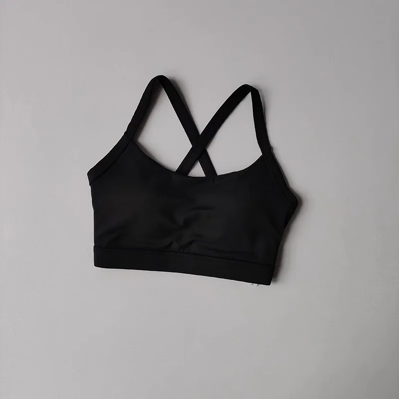 Women's Solid Color Yoga Underwear Fitness Bra Soft Cross Back Push-Up Gym Sports Top with Chest Pad Yoga Vest Sport Crop Top