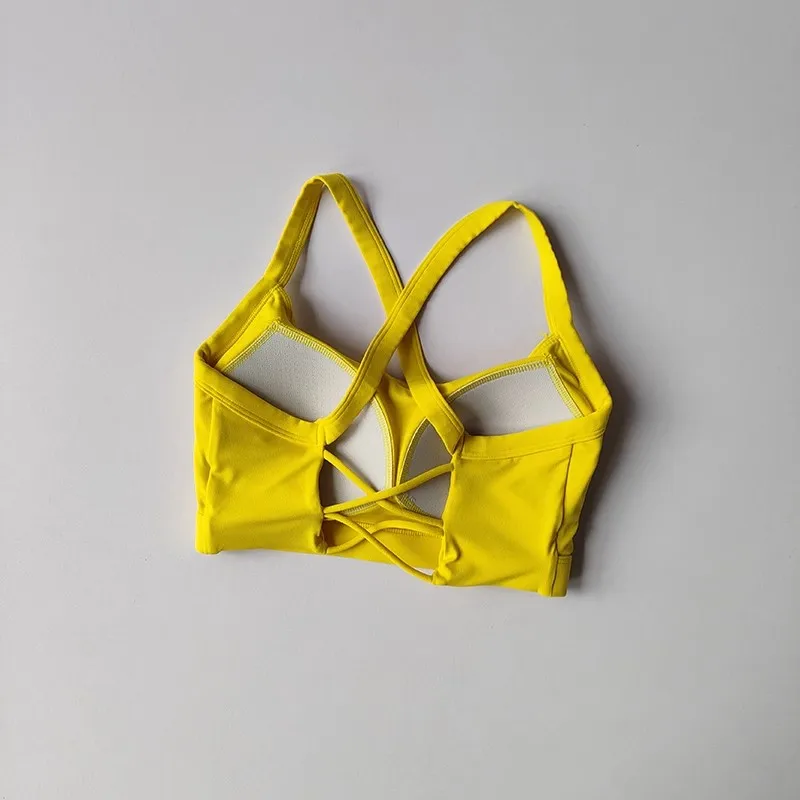 Women's Solid Color Yoga Underwear Fitness Bra Soft Cross Back Push-Up Gym Sports Top with Chest Pad Yoga Vest Sport Crop Top