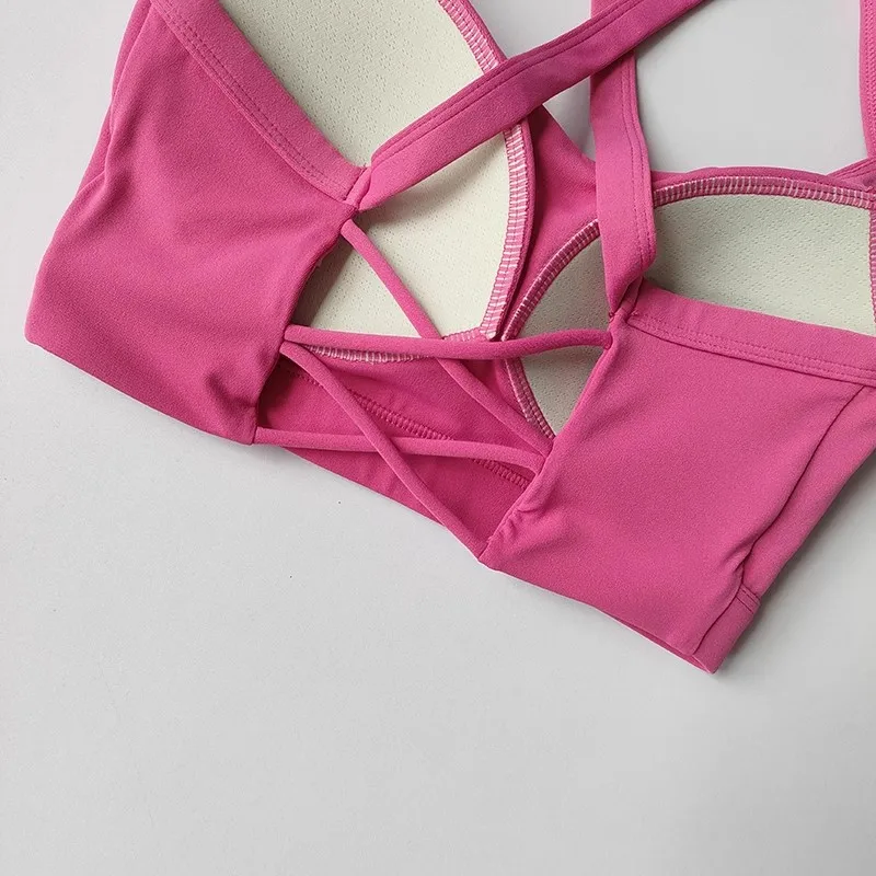 Women's Solid Color Yoga Underwear Fitness Bra Soft Cross Back Push-Up Gym Sports Top with Chest Pad Yoga Vest Sport Crop Top