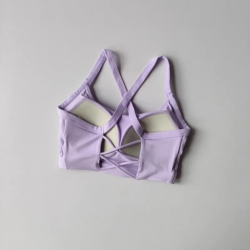 Women's Solid Color Yoga Underwear Fitness Bra Soft Cross Back Push-Up Gym Sports Top with Chest Pad Yoga Vest Sport Crop Top
