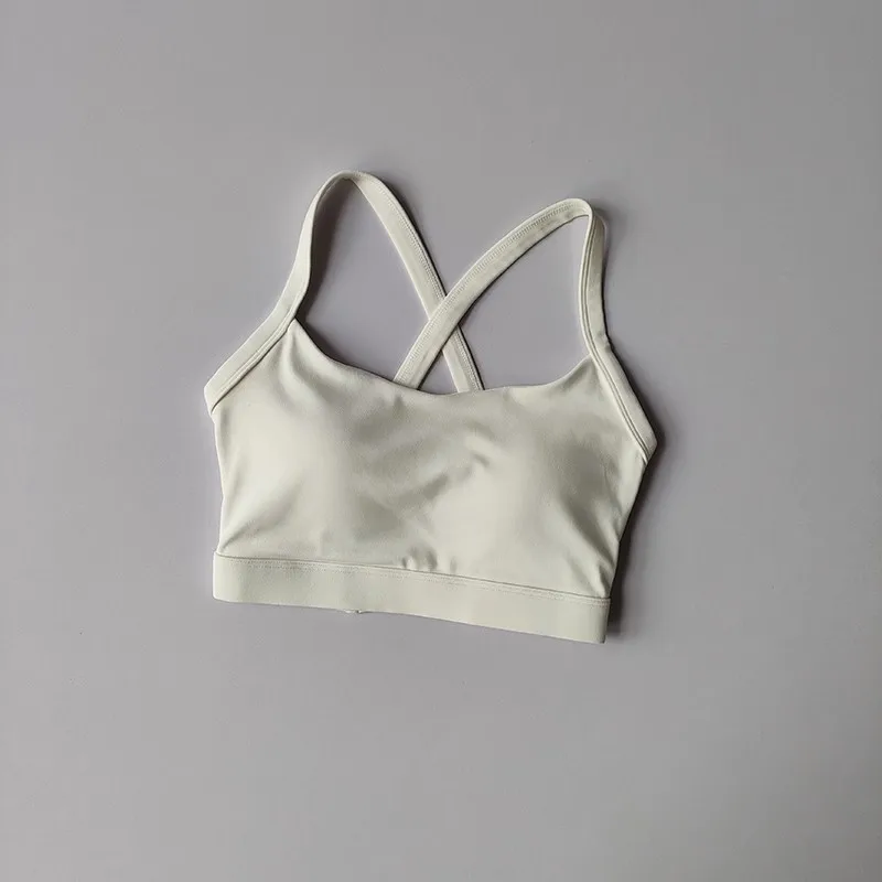 Women's Solid Color Yoga Underwear Fitness Bra Soft Cross Back Push-Up Gym Sports Top with Chest Pad Yoga Vest Sport Crop Top