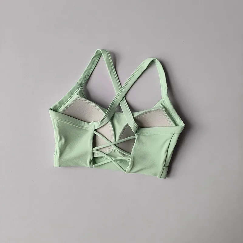 Women's Solid Color Yoga Underwear Fitness Bra Soft Cross Back Push-Up Gym Sports Top with Chest Pad Yoga Vest Sport Crop Top