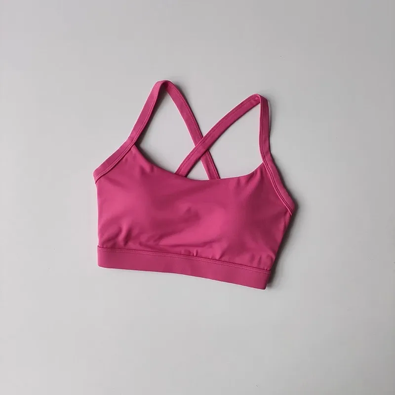 Women's Solid Color Yoga Underwear Fitness Bra Soft Cross Back Push-Up Gym Sports Top with Chest Pad Yoga Vest Sport Crop Top