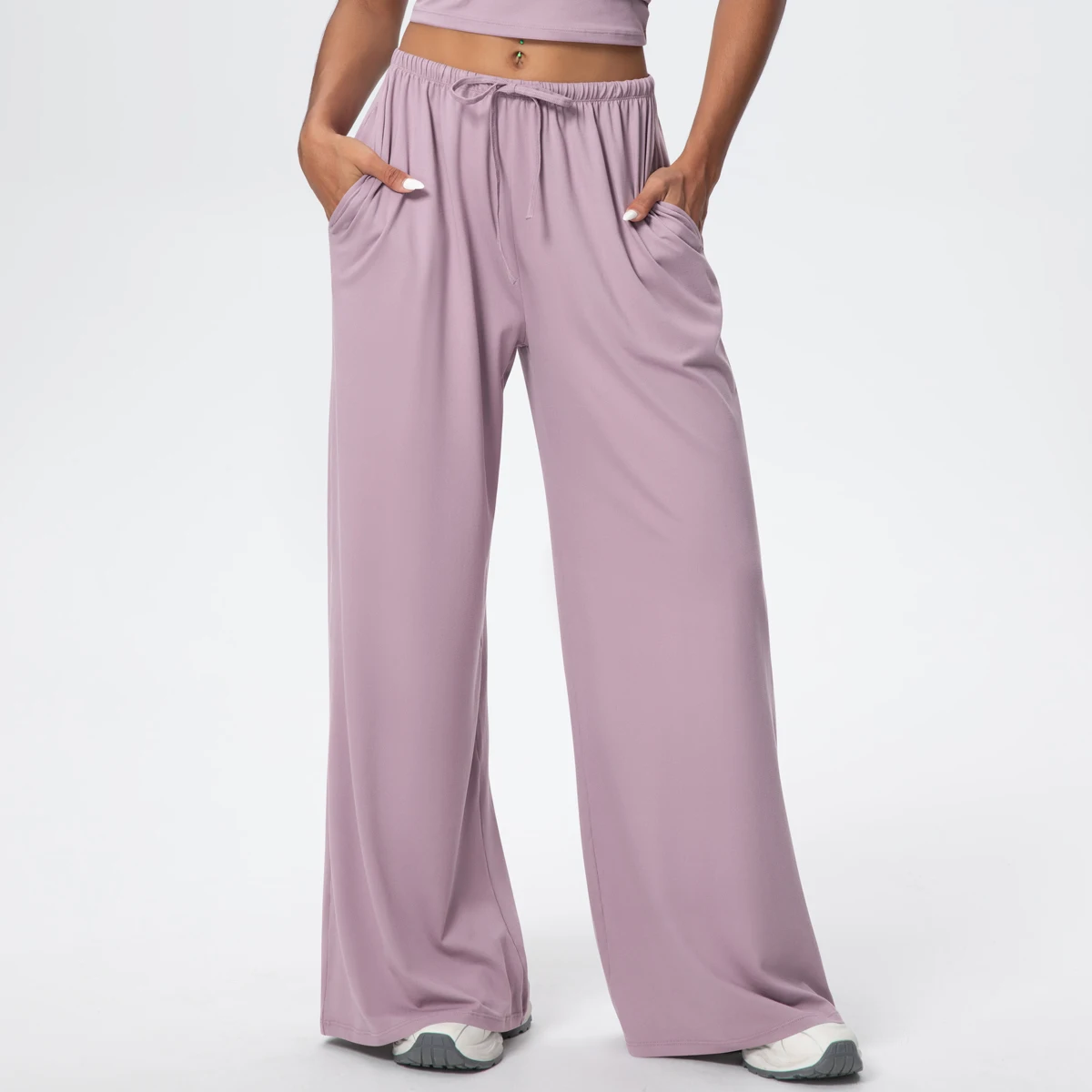 Breathable Solid Color Loose Yoga Pencil Pants Lifting Buttocks Sports Quick Drying Wide Leg Pants With Pockets Gym Yoga Pants