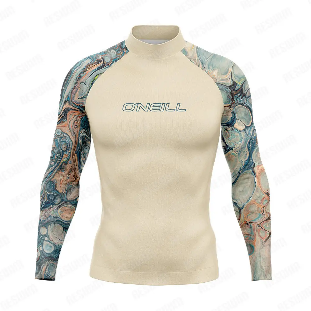 New Men's Rash Guards Swimsuit Long Sleeve Surf Swimming T-shirt Beach UV Protection Swimwear Lycra Skin Surfing Diving Clothing