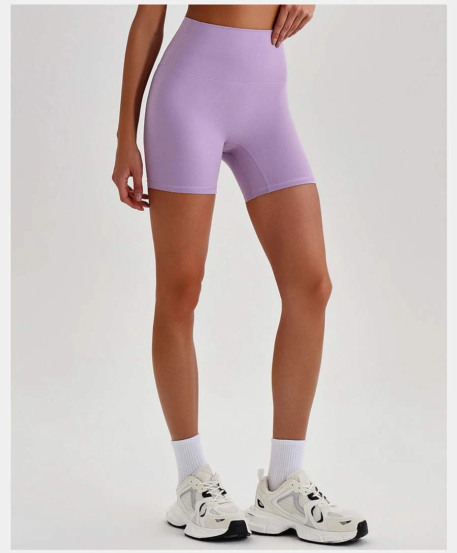 Buttery Soft Stretch Nylon Yoga Biker Shorts No Front Seam High Waist Y-shape Butt Lifting Sport Workout Gym Shorts For Women