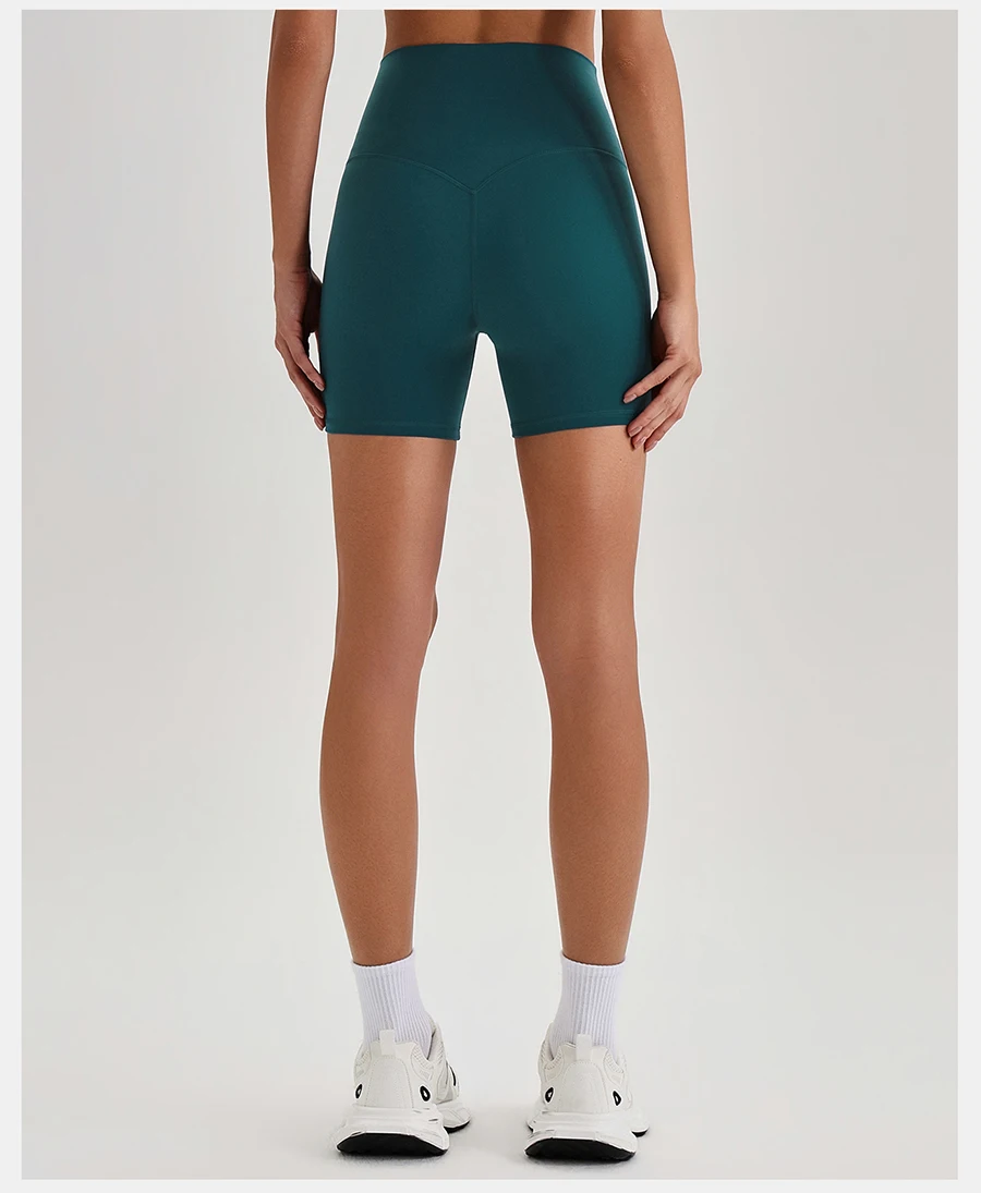 Buttery Soft Stretch Nylon Yoga Biker Shorts No Front Seam High Waist Y-shape Butt Lifting Sport Workout Gym Shorts For Women