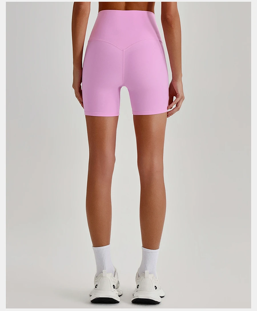 Buttery Soft Stretch Nylon Yoga Biker Shorts No Front Seam High Waist Y-shape Butt Lifting Sport Workout Gym Shorts For Women