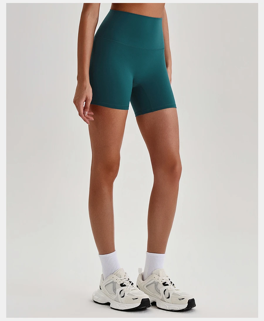 Buttery Soft Stretch Nylon Yoga Biker Shorts No Front Seam High Waist Y-shape Butt Lifting Sport Workout Gym Shorts For Women