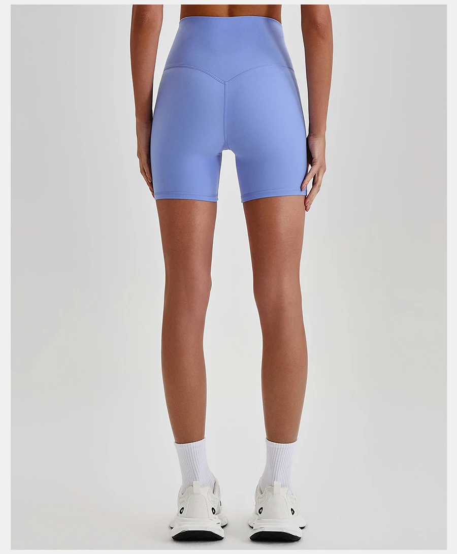 Buttery Soft Stretch Nylon Yoga Biker Shorts No Front Seam High Waist Y-shape Butt Lifting Sport Workout Gym Shorts For Women