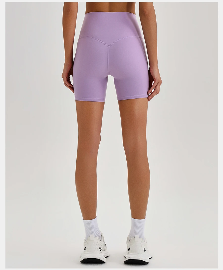 Buttery Soft Stretch Nylon Yoga Biker Shorts No Front Seam High Waist Y-shape Butt Lifting Sport Workout Gym Shorts For Women