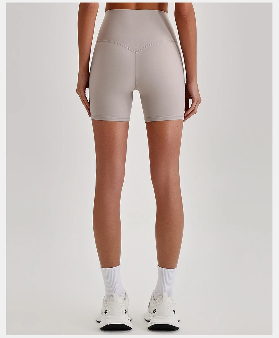 Buttery Soft Stretch Nylon Yoga Biker Shorts No Front Seam High Waist Y-shape Butt Lifting Sport Workout Gym Shorts For Women