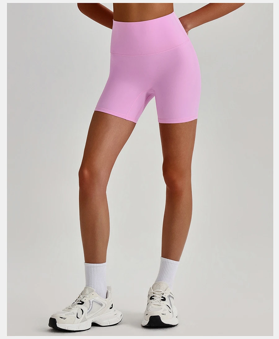 Buttery Soft Stretch Nylon Yoga Biker Shorts No Front Seam High Waist Y-shape Butt Lifting Sport Workout Gym Shorts For Women