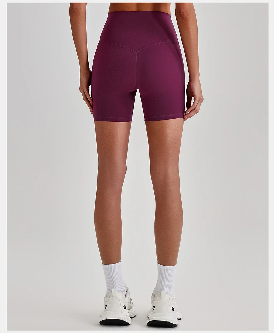 Buttery Soft Stretch Nylon Yoga Biker Shorts No Front Seam High Waist Y-shape Butt Lifting Sport Workout Gym Shorts For Women