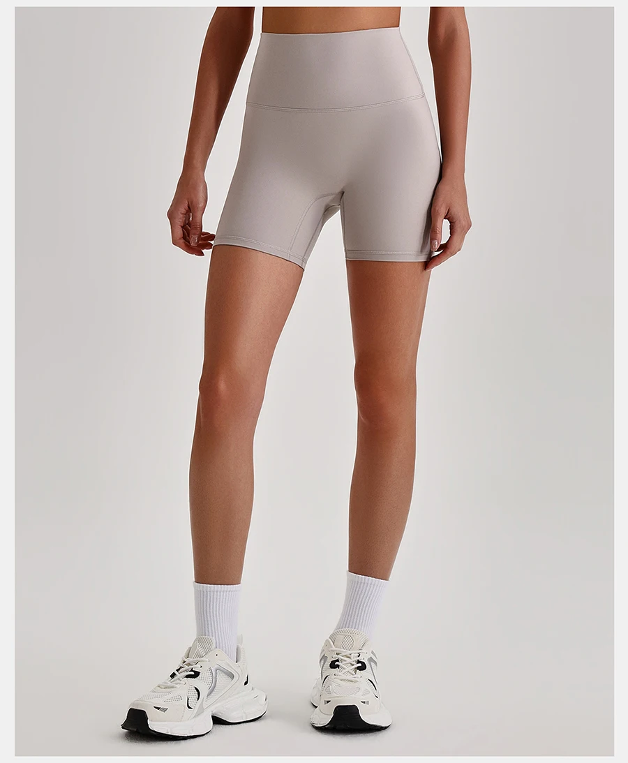Buttery Soft Stretch Nylon Yoga Biker Shorts No Front Seam High Waist Y-shape Butt Lifting Sport Workout Gym Shorts For Women