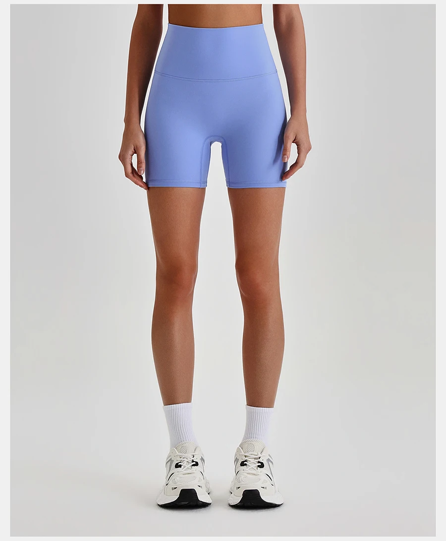 Buttery Soft Stretch Nylon Yoga Biker Shorts No Front Seam High Waist Y-shape Butt Lifting Sport Workout Gym Shorts For Women
