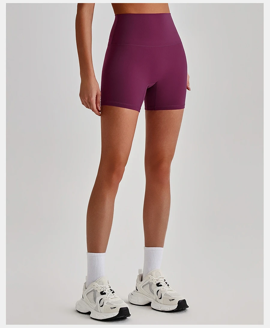 Buttery Soft Stretch Nylon Yoga Biker Shorts No Front Seam High Waist Y-shape Butt Lifting Sport Workout Gym Shorts For Women