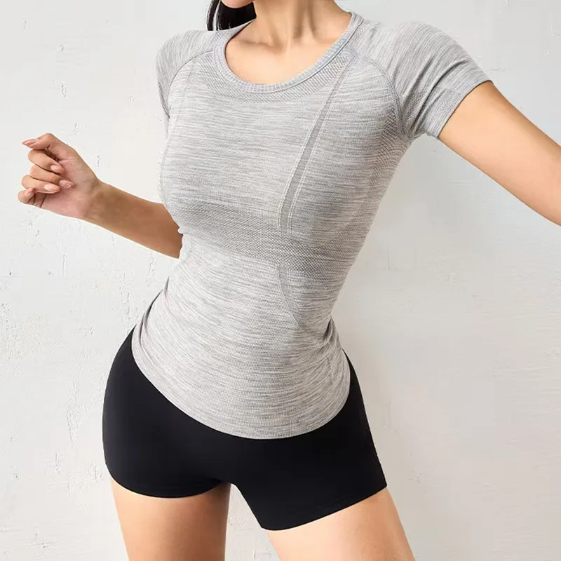 Summer Women's Short Sleeve Yoga T-Shirt Sports Shirt Gym Clothes Fitness Blouse Running Sweatshirt Casual Yoga Clothing Top