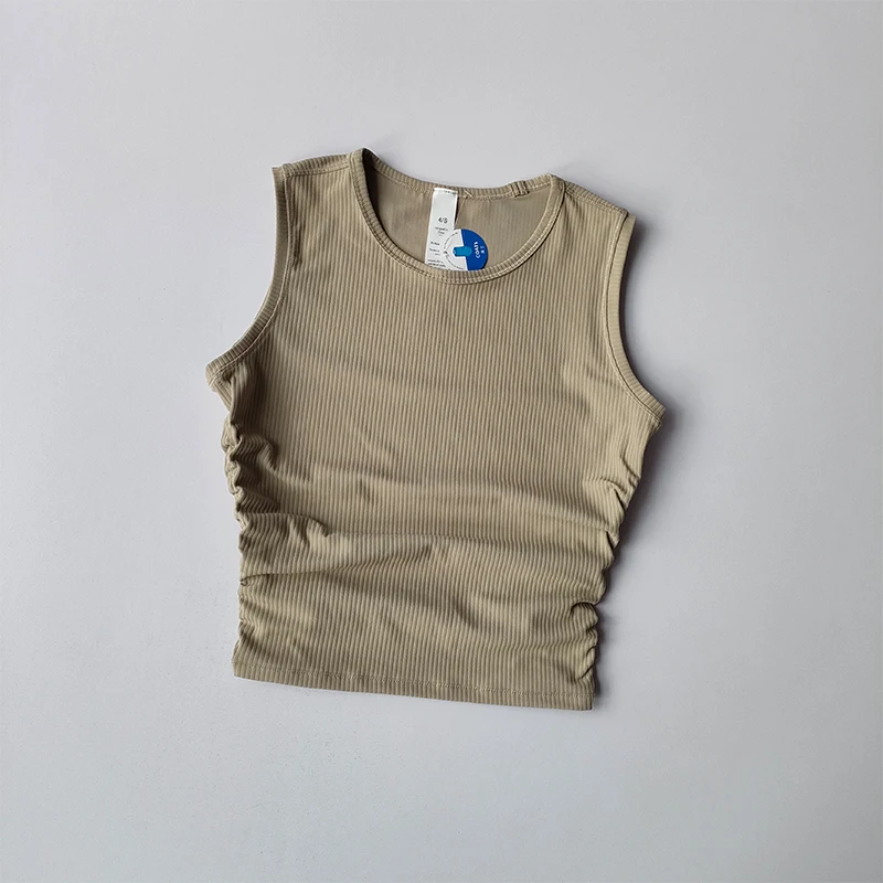Summer Nude Yoga Racerback Female Fold Slim Fit Sports Running and Fitness Outwear Crop Top Bras Vest Shirt Quick Dry Clothing