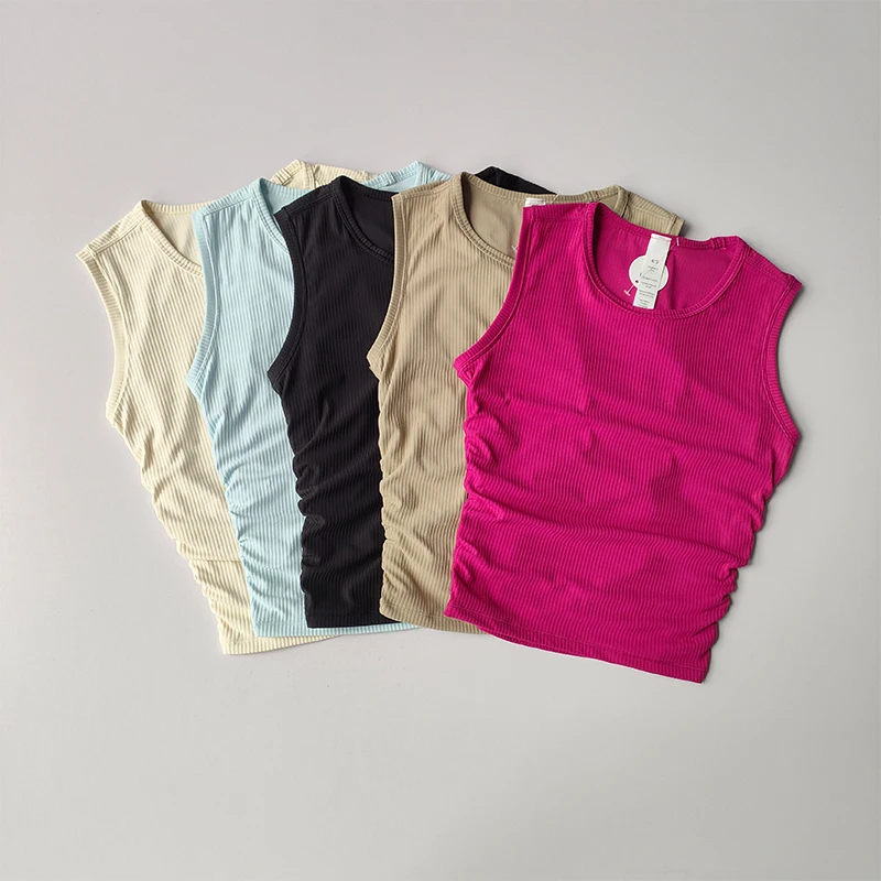 Summer Nude Yoga Racerback Female Fold Slim Fit Sports Running and Fitness Outwear Crop Top Bras Vest Shirt Quick Dry Clothing