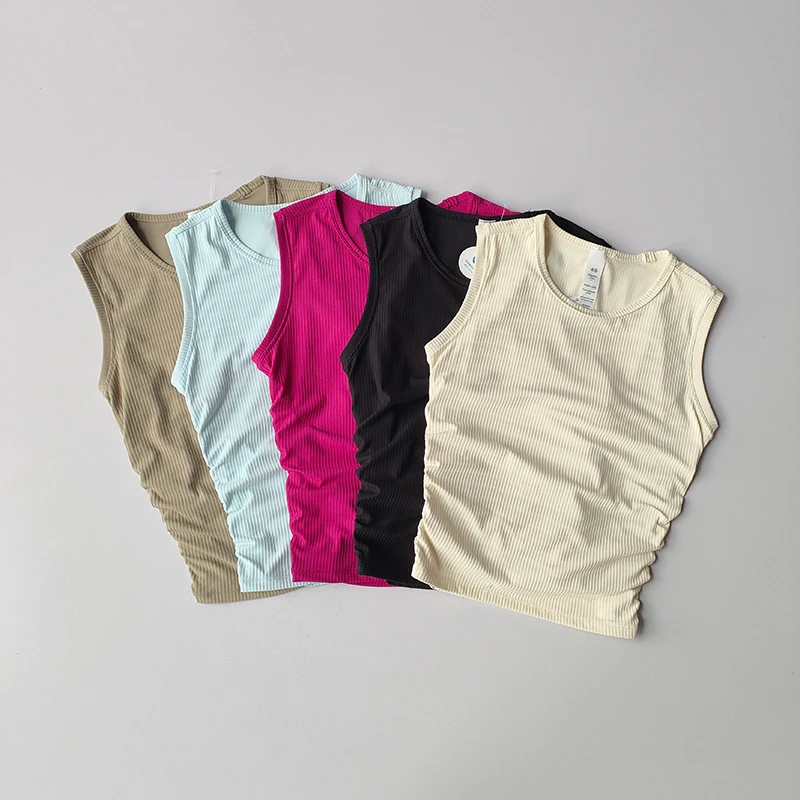 Summer Nude Yoga Racerback Female Fold Slim Fit Sports Running and Fitness Outwear Crop Top Bras Vest Shirt Quick Dry Clothing