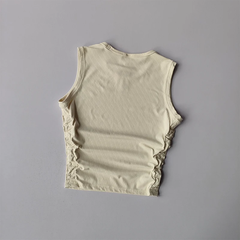 Summer Nude Yoga Racerback Female Fold Slim Fit Sports Running and Fitness Outwear Crop Top Bras Vest Shirt Quick Dry Clothing