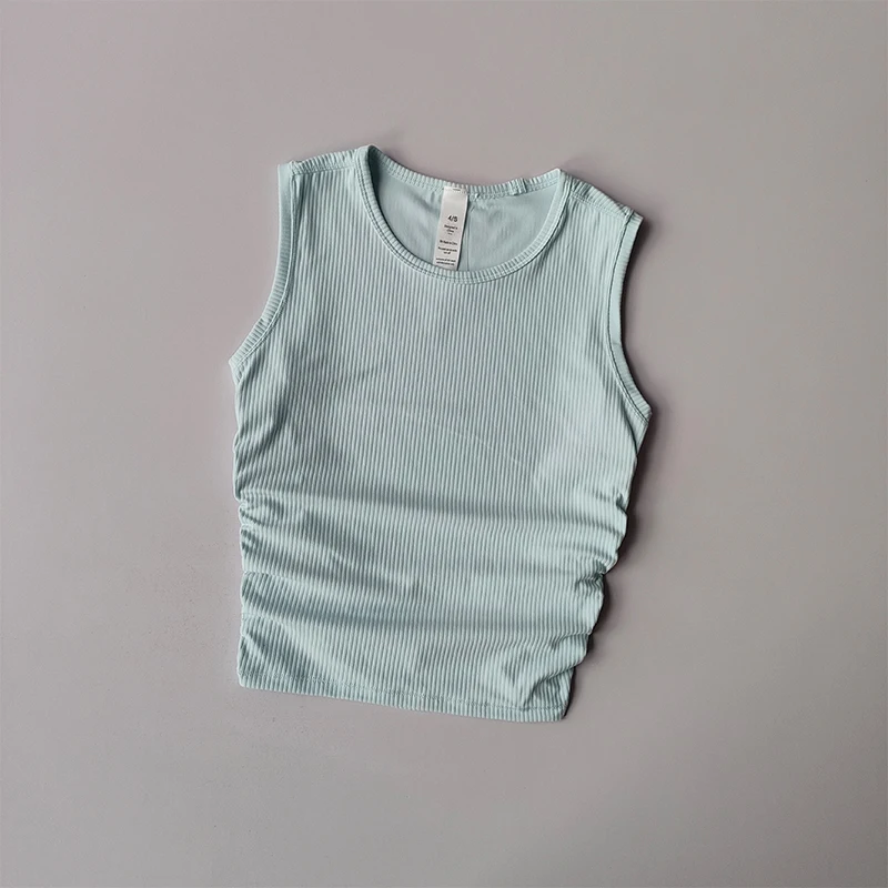 Summer Nude Yoga Racerback Female Fold Slim Fit Sports Running and Fitness Outwear Crop Top Bras Vest Shirt Quick Dry Clothing