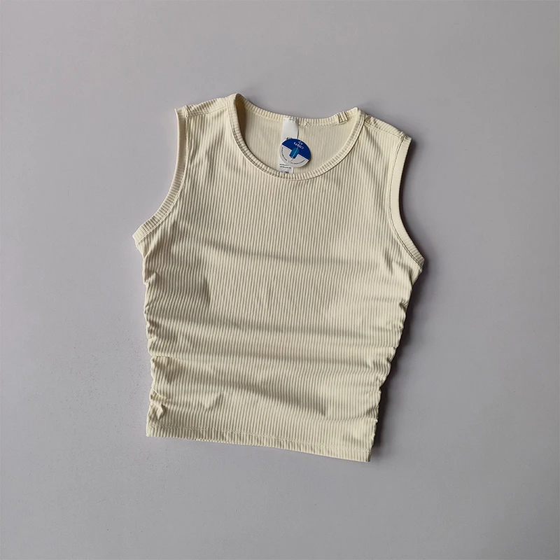 Summer Nude Yoga Racerback Female Fold Slim Fit Sports Running and Fitness Outwear Crop Top Bras Vest Shirt Quick Dry Clothing