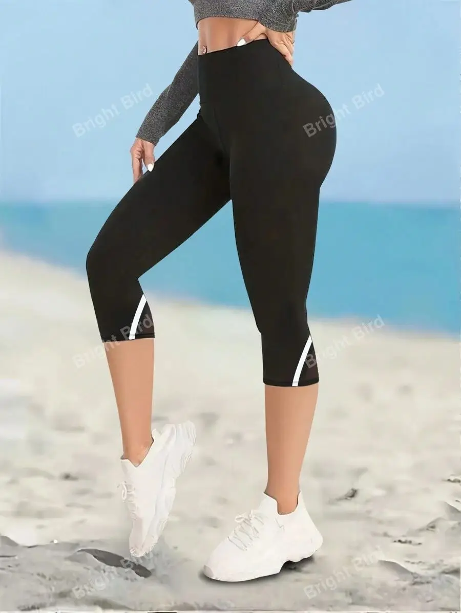 Mesh High Waist Yoga Pants Capri Leggings For Women, Tummy Control Workout Capri Leggings, Women's Activewear